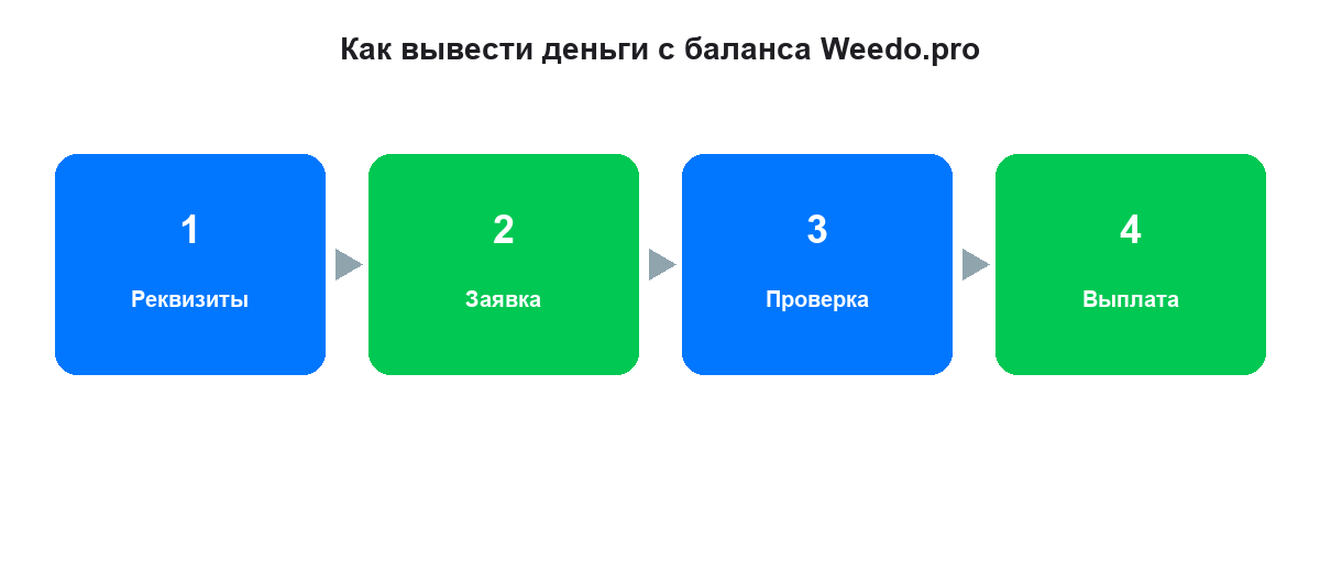 Как вывести деньги с баланса Weedo.pro: реквизиты, заявка, проверка, выплата