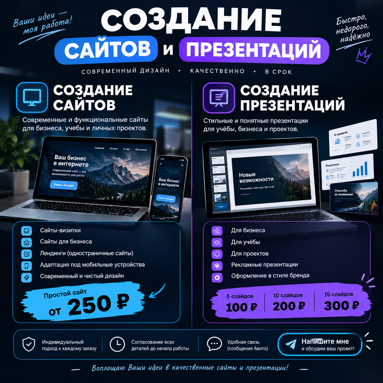 Создание сайтов и презентаций не сложных