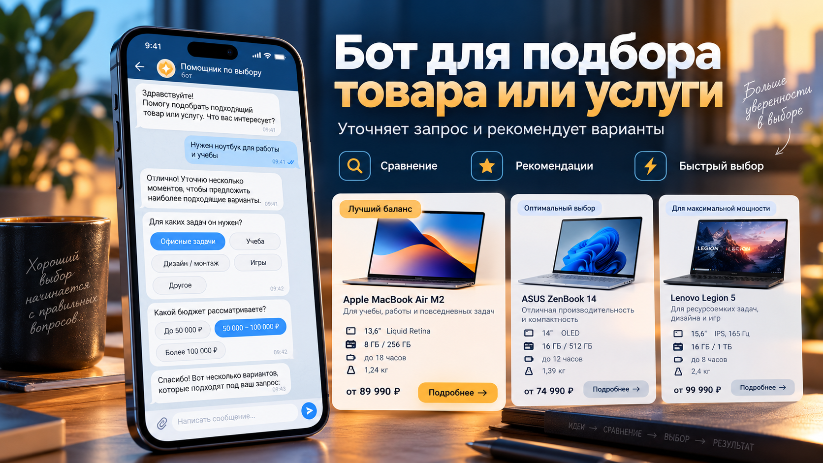 Создам бота для подбора товара или услуги