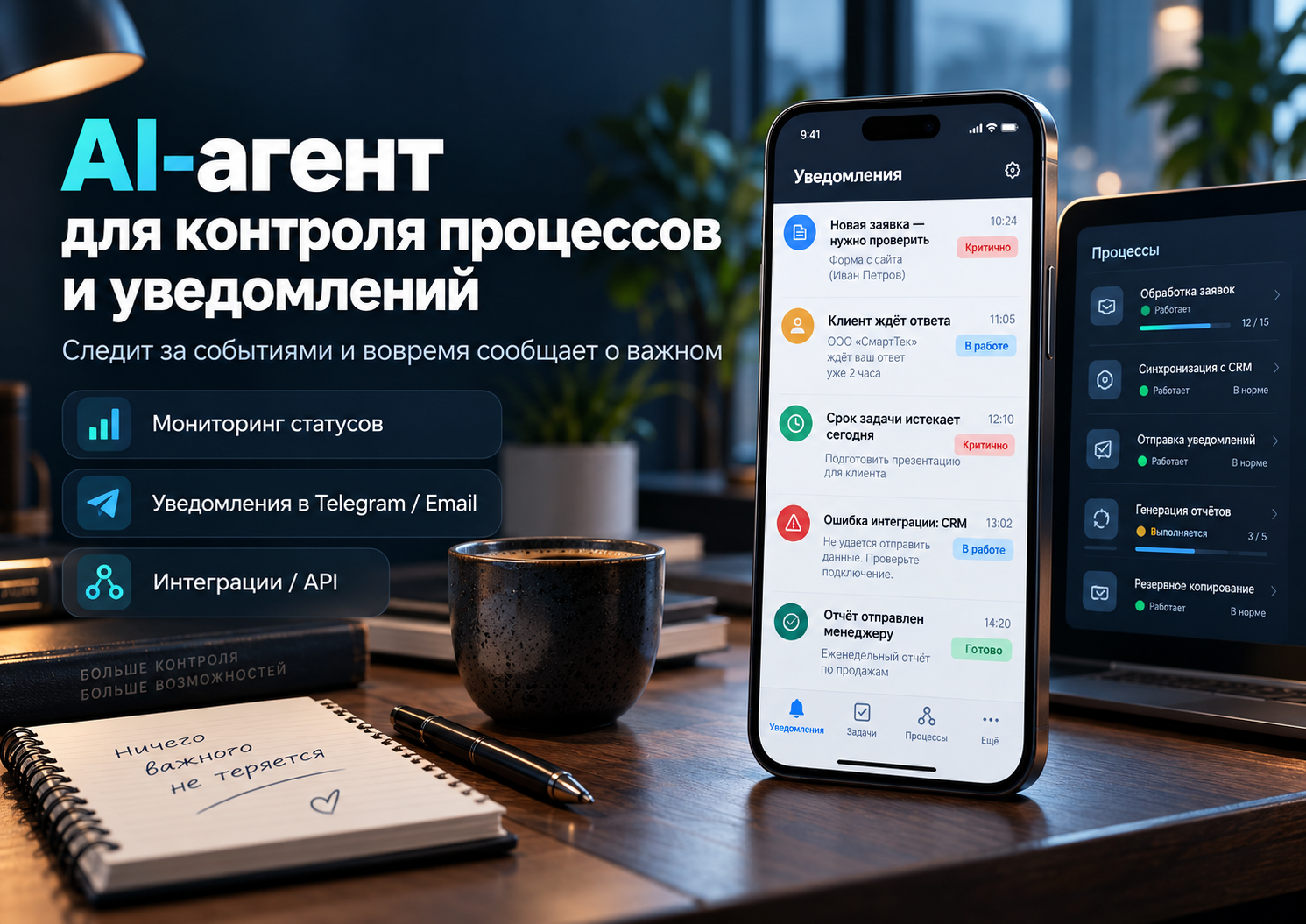 Создам AI-агента для контроля процессов и уведомлений