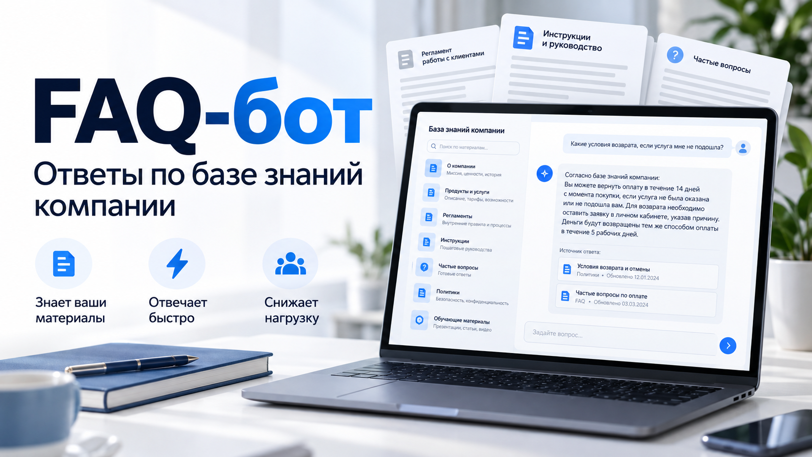 Создам FAQ-бота по базе знаний компании